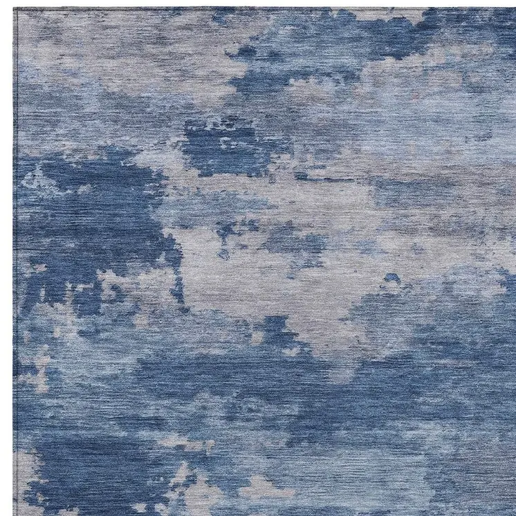 8' X 10' Navy Blue And Ivory Abstract Washable Indoor Outdoor Area Rug