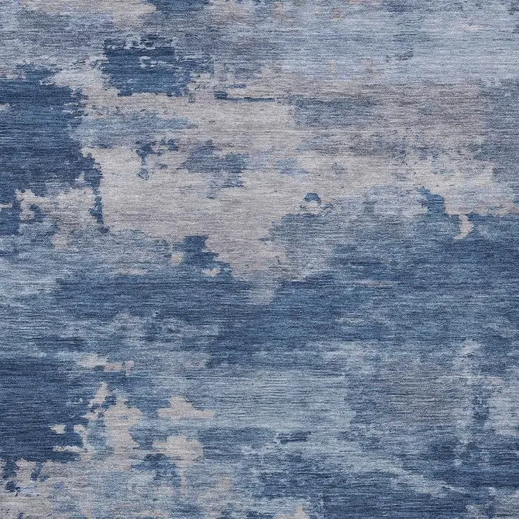 8' X 10' Navy Blue And Ivory Abstract Washable Indoor Outdoor Area Rug