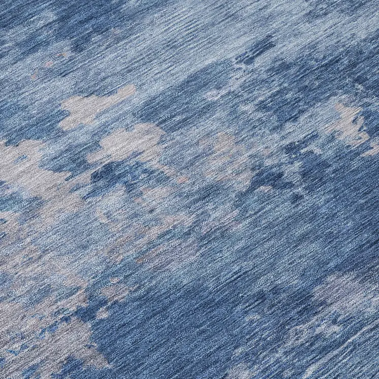 8' X 10' Navy Blue And Ivory Abstract Washable Indoor Outdoor Area Rug