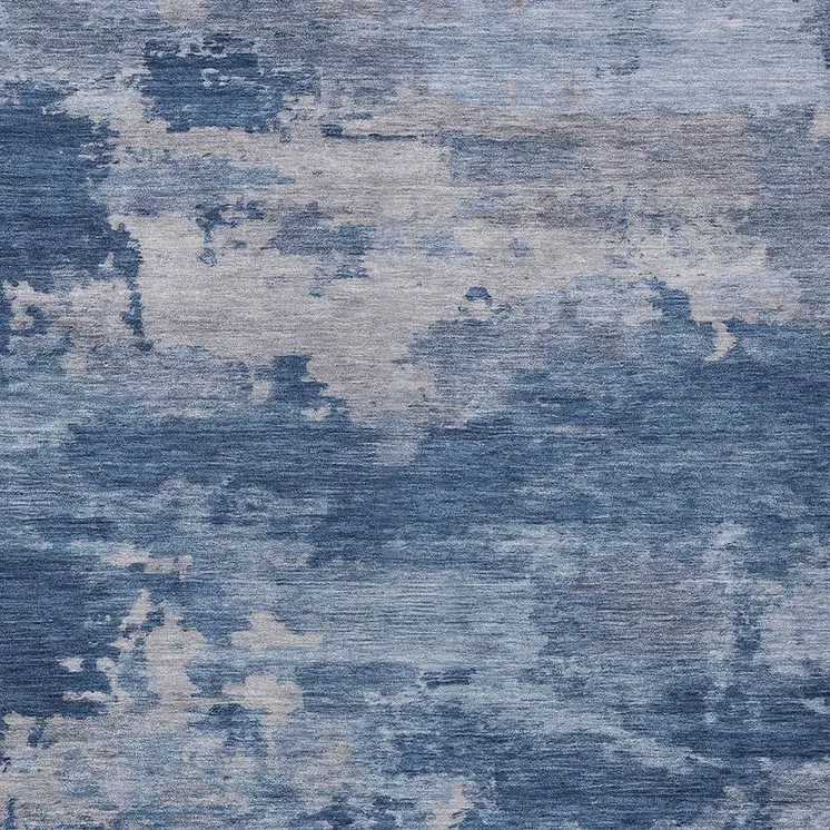 9' X 12' Navy Blue And Ivory Abstract Washable Indoor Outdoor Area Rug