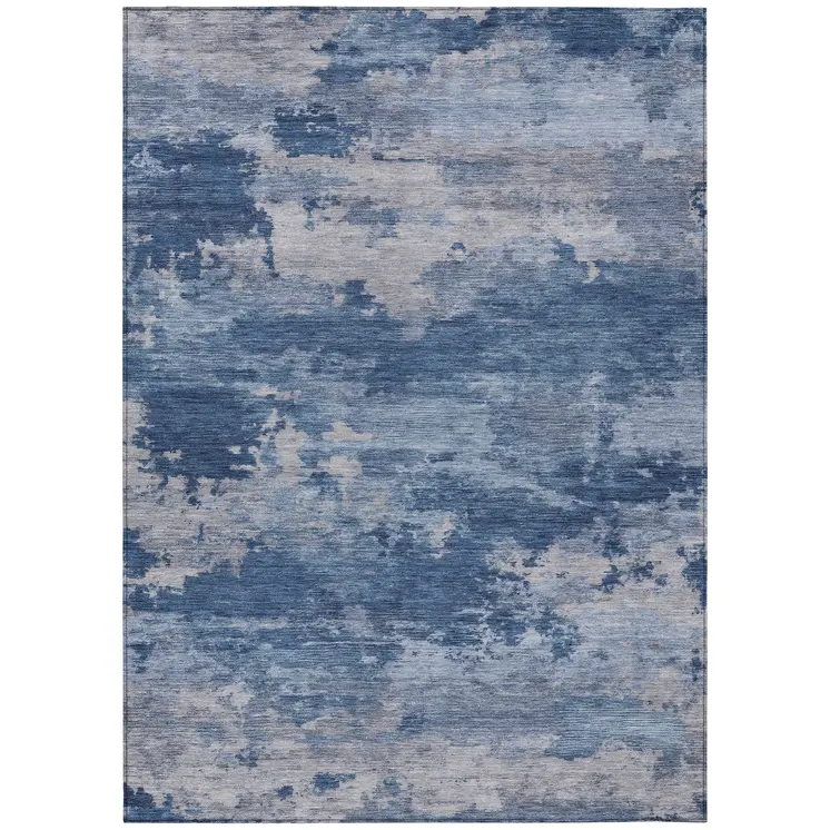 10' X 14' Navy Blue And Ivory Abstract Washable Indoor Outdoor Area Rug