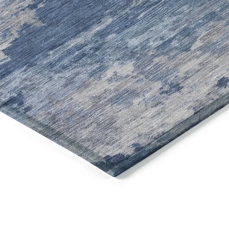 10' X 14' Navy Blue And Ivory Abstract Washable Indoor Outdoor Area Rug