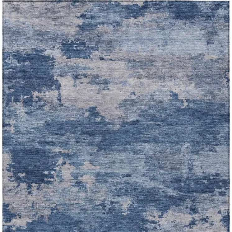 10' X 14' Navy Blue And Ivory Abstract Washable Indoor Outdoor Area Rug