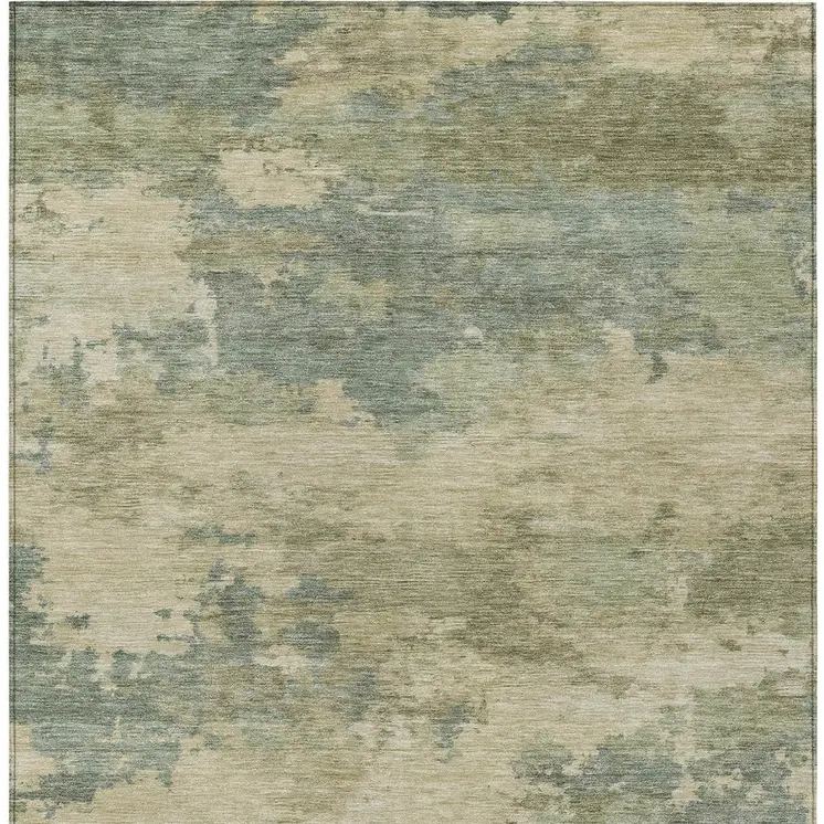 3' X 5' Pale Aqua And Khaki Abstract Washable Indoor Outdoor Area Rug