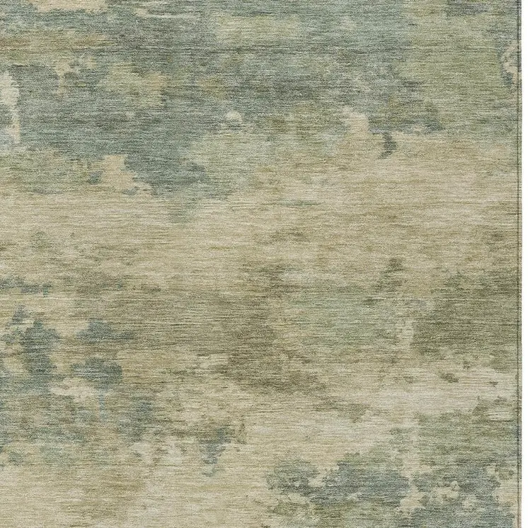 3' X 5' Pale Aqua And Khaki Abstract Washable Indoor Outdoor Area Rug