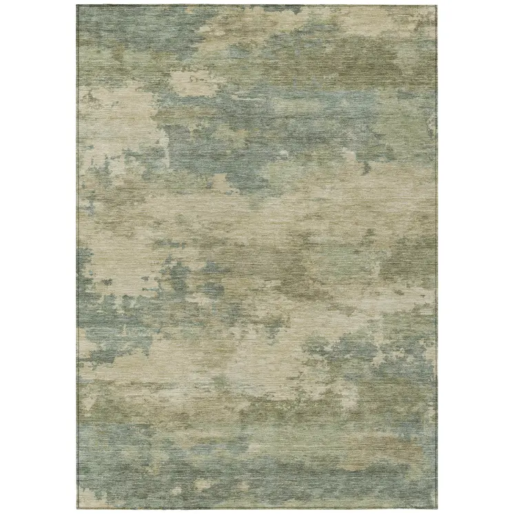 3' X 5' Pale Aqua And Khaki Abstract Washable Indoor Outdoor Area Rug