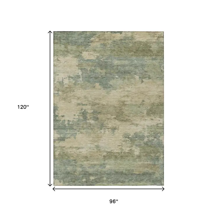 8' X 10' Pale Aqua And Khaki Abstract Washable Indoor Outdoor Area Rug