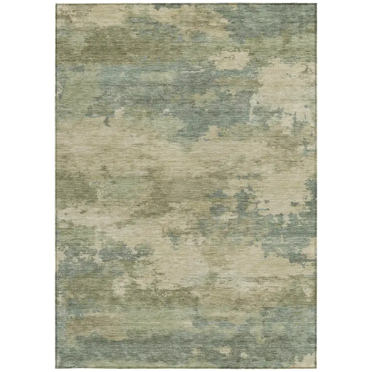 9' X 12' Pale Aqua And Khaki Abstract Washable Indoor Outdoor Area Rug