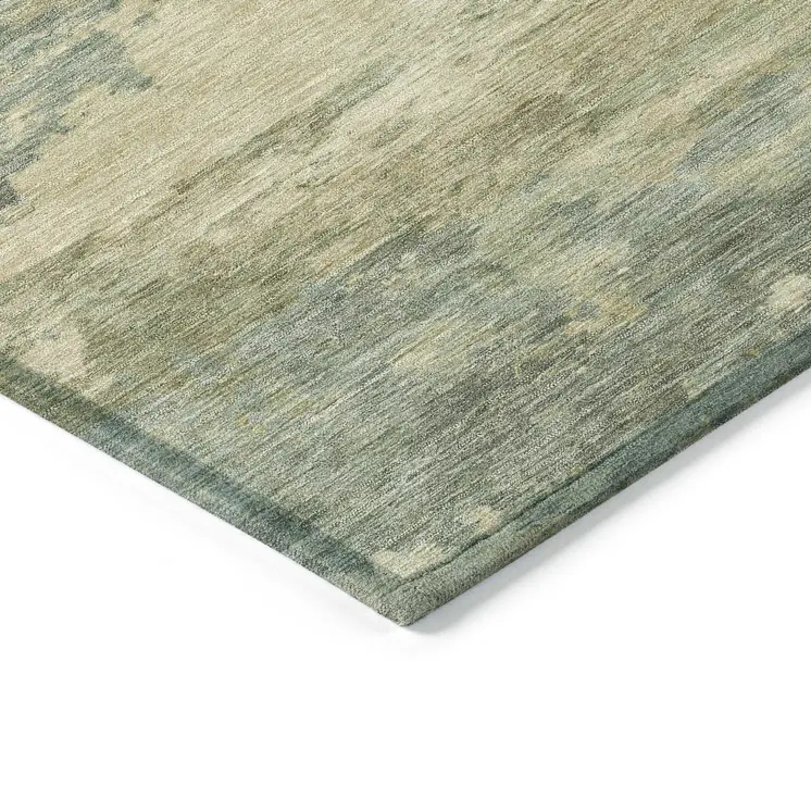 9' X 12' Pale Aqua And Khaki Abstract Washable Indoor Outdoor Area Rug