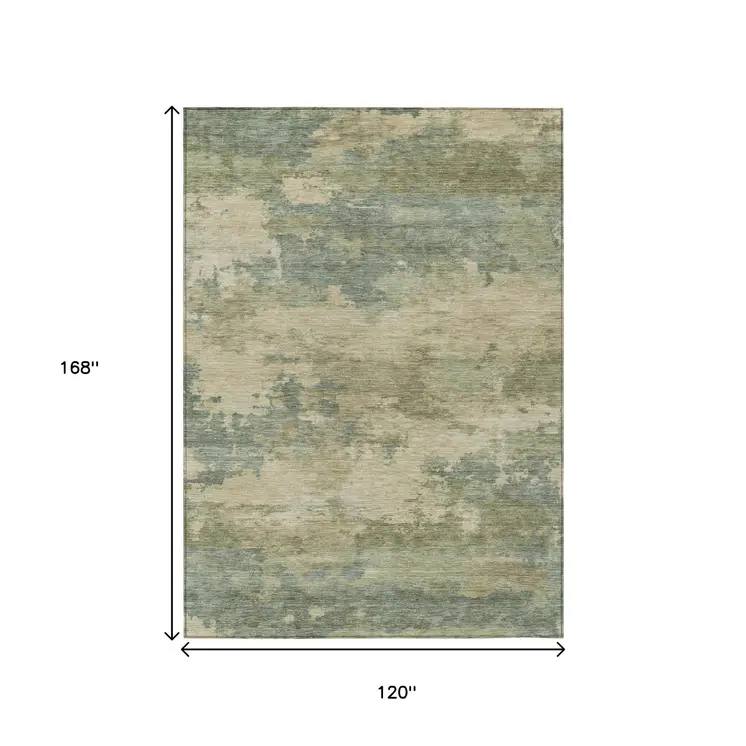 10' X 14' Pale Aqua And Khaki Abstract Washable Indoor Outdoor Area Rug
