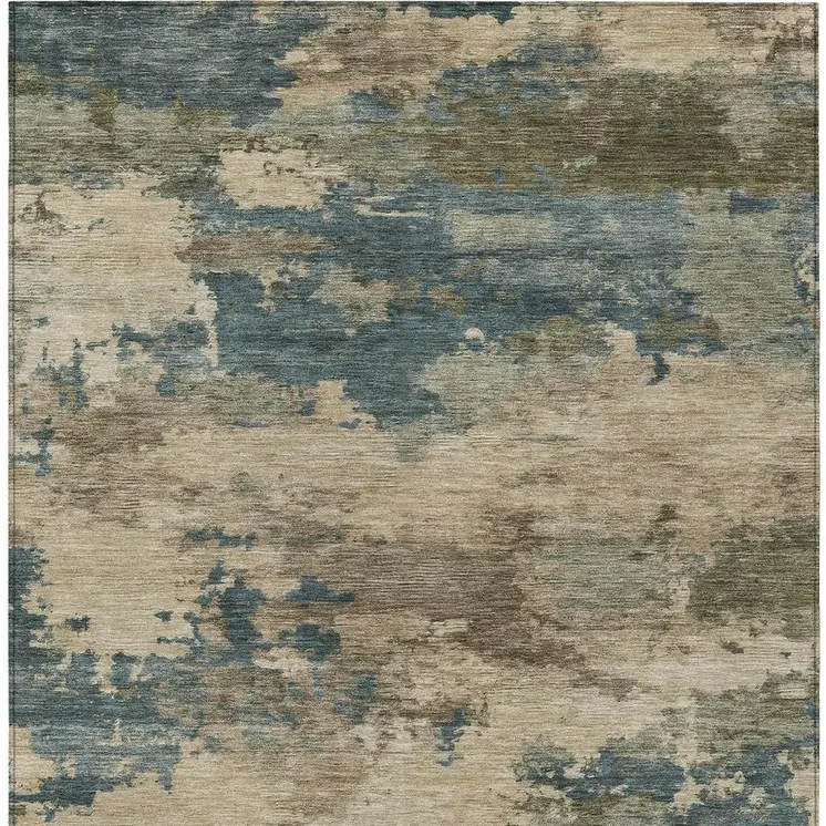 3' X 5' Teal Blue And Beige Abstract Washable Indoor Outdoor Area Rug