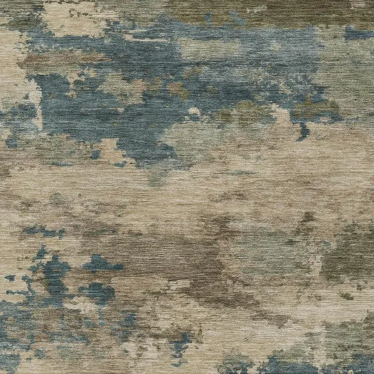 8' X 10' Teal Blue And Beige Abstract Washable Indoor Outdoor Area Rug