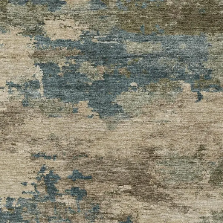 10' X 14' Teal Blue And Beige Abstract Washable Indoor Outdoor Area Rug