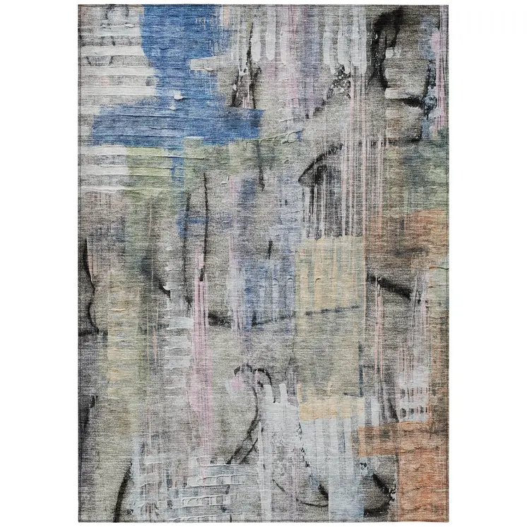 9' X 12' Blue Black And Copper Abstract Washable Indoor Outdoor Area Rug