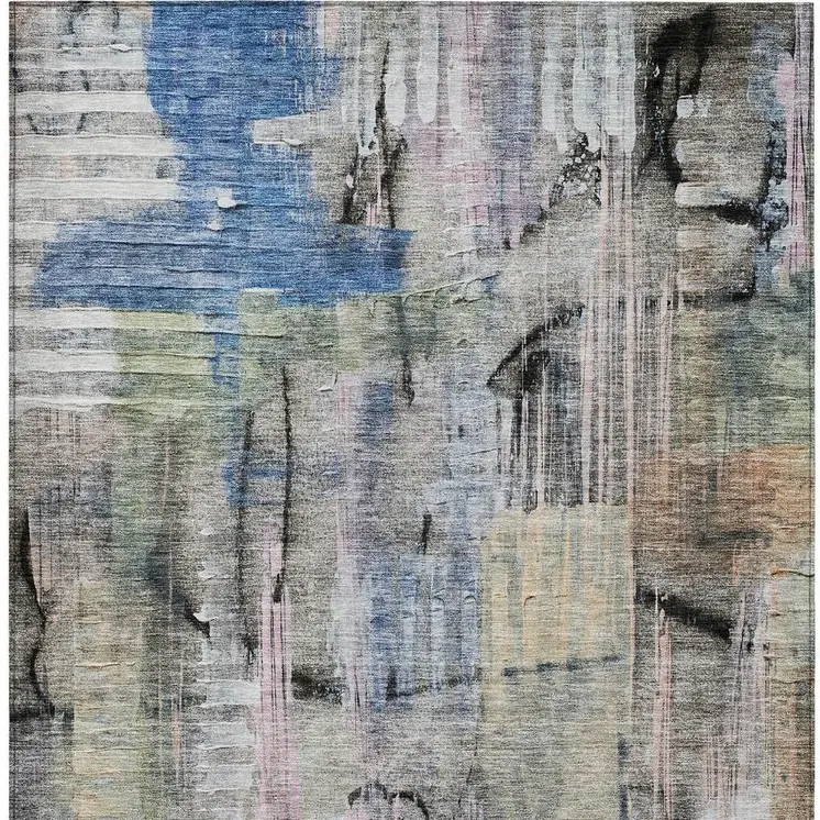 10' X 14' Blue Black And Copper Abstract Washable Indoor Outdoor Area Rug