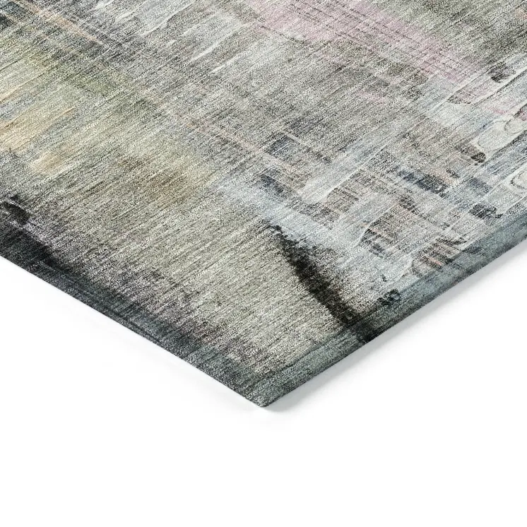 10' X 14' Blue Black And Copper Abstract Washable Indoor Outdoor Area Rug