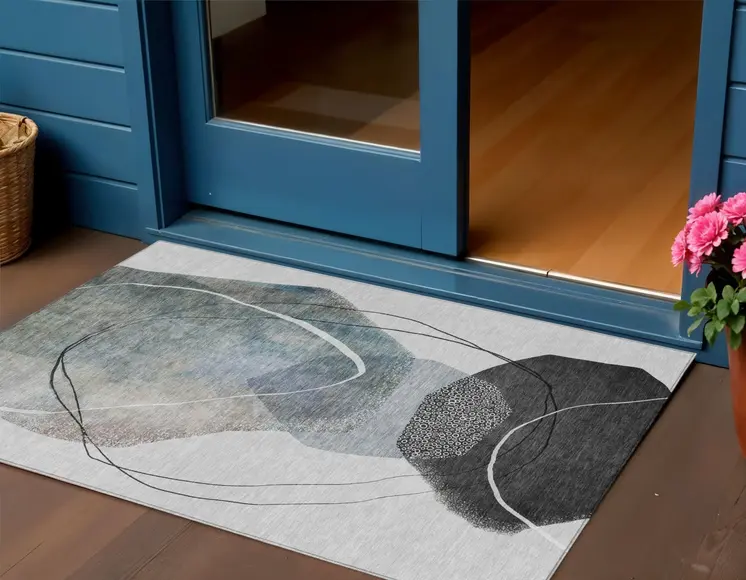 3' X 5' Ivory And Gray Abstract Washable Indoor Outdoor Area Rug