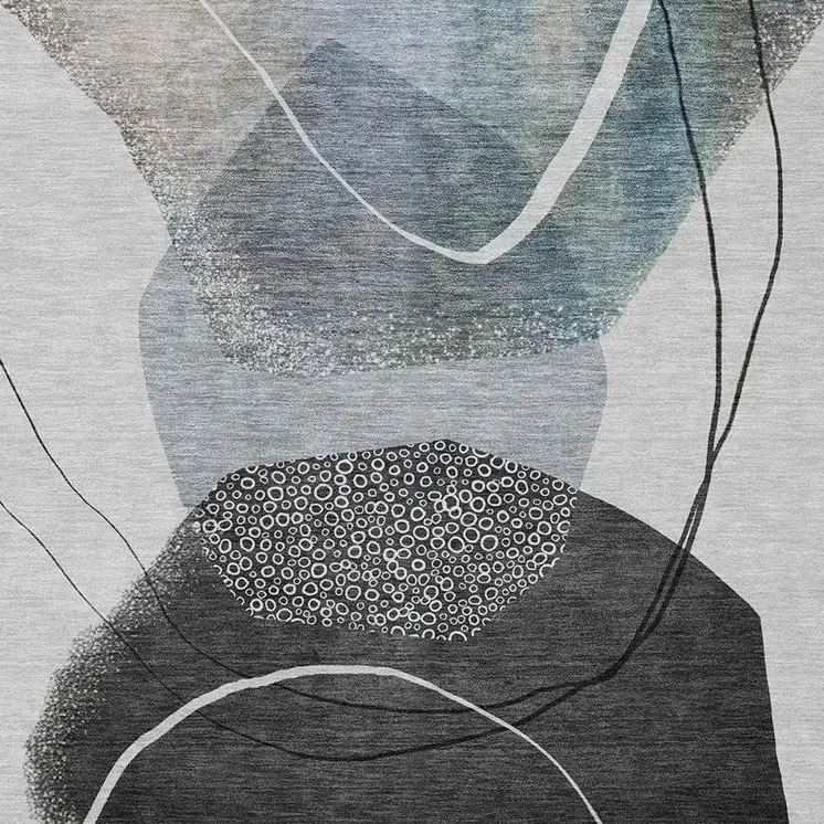 5' X 8' Ivory And Gray Abstract Washable Indoor Outdoor Area Rug