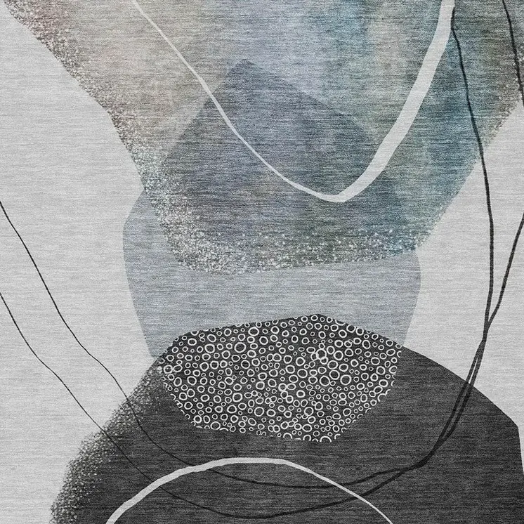 5' X 8' Ivory And Gray Abstract Washable Indoor Outdoor Area Rug