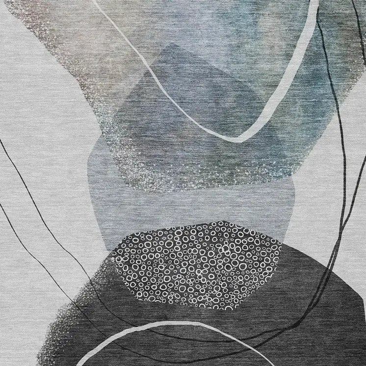 5' X 8' Ivory And Gray Abstract Washable Indoor Outdoor Area Rug