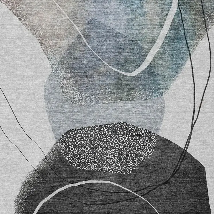 8' X 10' Ivory And Gray Abstract Washable Indoor Outdoor Area Rug