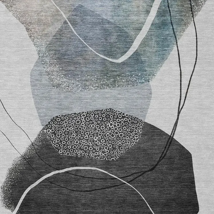 8' X 10' Ivory And Gray Abstract Washable Indoor Outdoor Area Rug