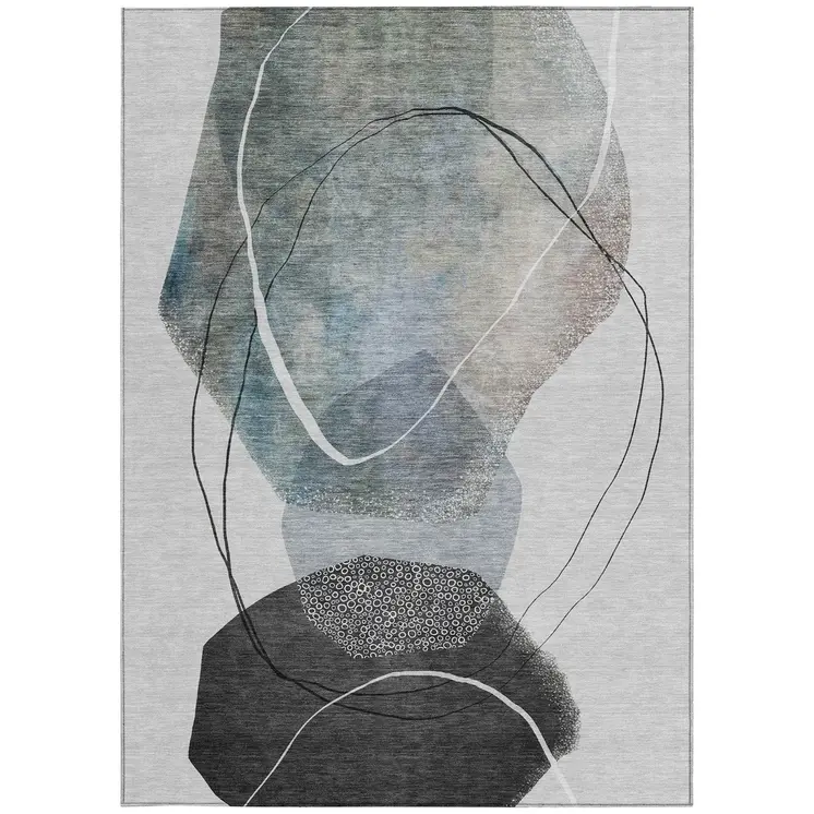 9' X 12' Ivory And Gray Abstract Washable Indoor Outdoor Area Rug