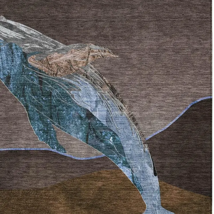 5' X 8' Brown And Denim Blue Animal Print Washable Indoor Outdoor Area Rug