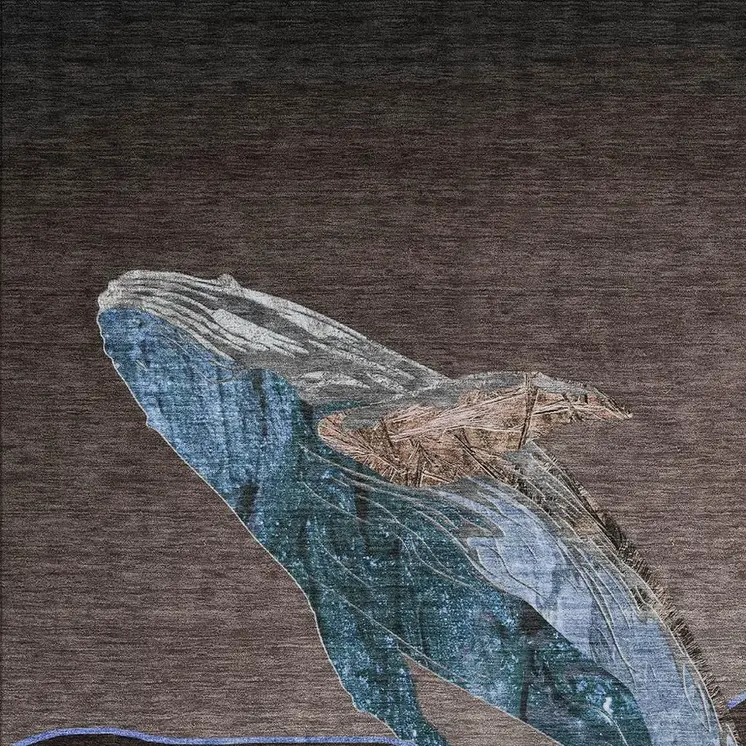 8' X 10' Brown And Denim Blue Animal Print Washable Indoor Outdoor Area Rug