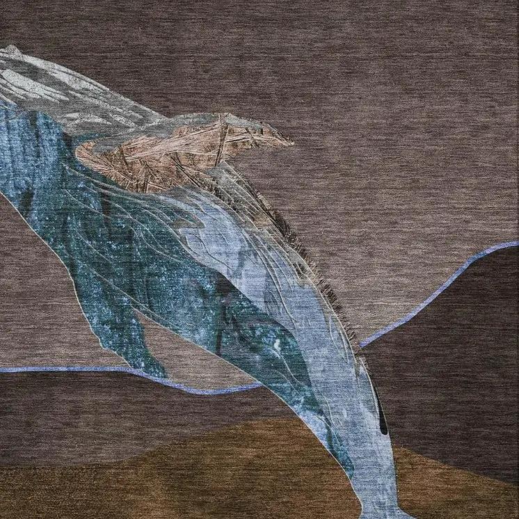 8' X 10' Brown And Denim Blue Animal Print Washable Indoor Outdoor Area Rug