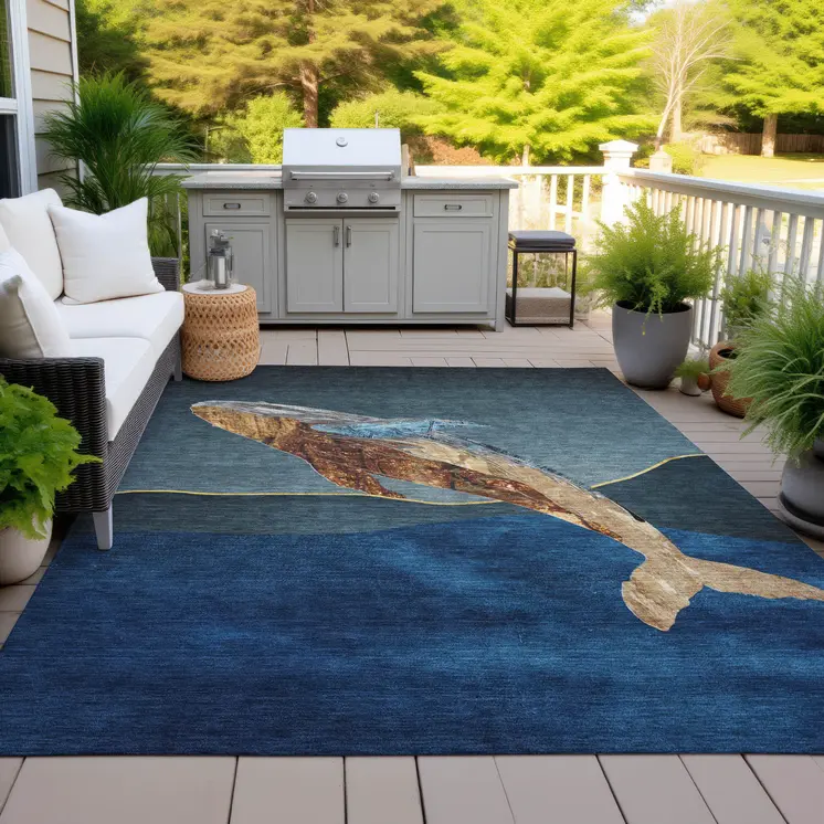 3' X 5' Blue And Brown Animal Print Washable Indoor Outdoor Area Rug