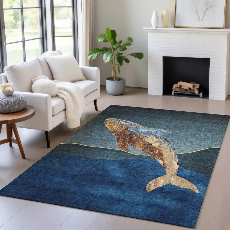 3' X 5' Blue And Brown Animal Print Washable Indoor Outdoor Area Rug