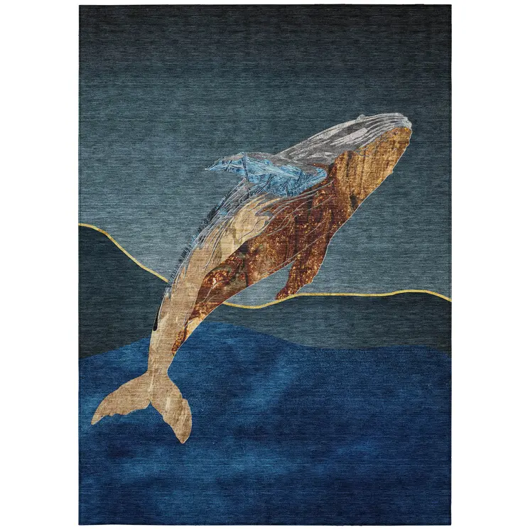 8' X 10' Blue And Brown Animal Print Washable Indoor Outdoor Area Rug