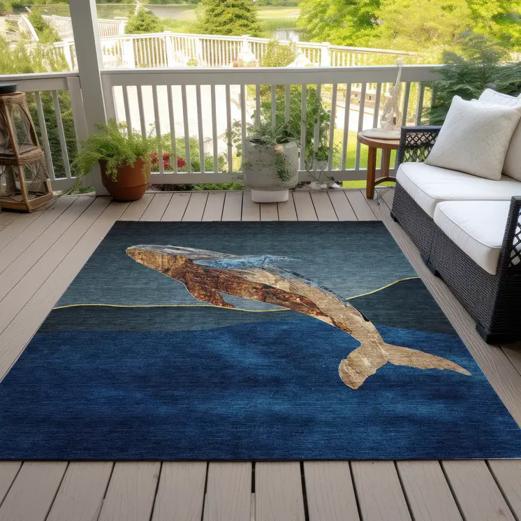 9' X 12' Blue And Brown Animal Print Washable Indoor Outdoor Area Rug