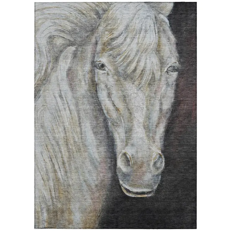 8' X 10' Ivory And Charcoal Animal Print Washable Indoor Outdoor Area Rug