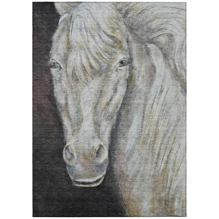 9' X 12' Ivory And Charcoal Animal Print Washable Indoor Outdoor Area Rug