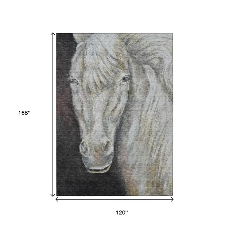 10' X 14' Ivory And Charcoal Animal Print Washable Indoor Outdoor Area Rug
