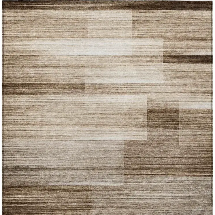 3' X 5' Brown And Ivory Striped Washable Indoor Outdoor Area Rug