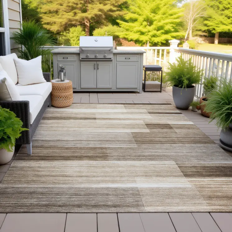 3' X 5' Brown And Ivory Striped Washable Indoor Outdoor Area Rug