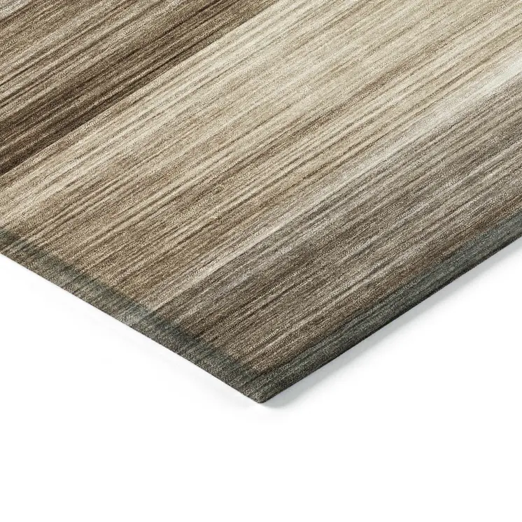 3' X 5' Brown And Ivory Striped Washable Indoor Outdoor Area Rug