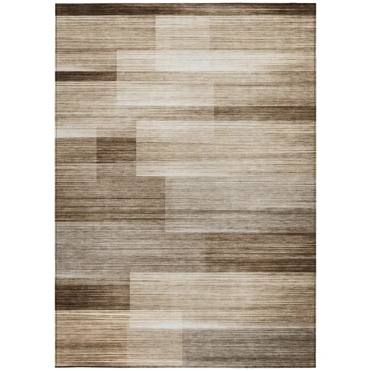 5' X 8' Brown And Ivory Striped Washable Indoor Outdoor Area Rug