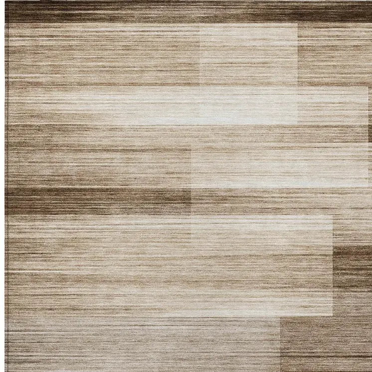 8' X 10' Brown And Ivory Striped Washable Indoor Outdoor Area Rug