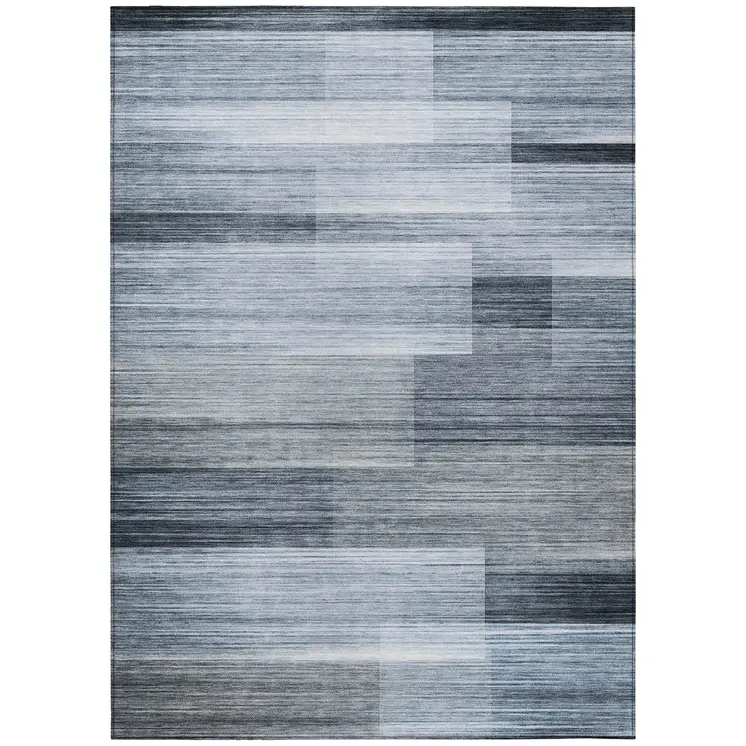 3' X 5' Denim Blue And Ivory Striped Washable Indoor Outdoor Area Rug
