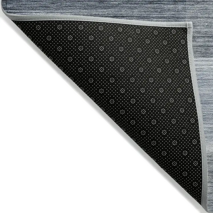 5' X 8' Denim Blue And Ivory Striped Washable Indoor Outdoor Area Rug