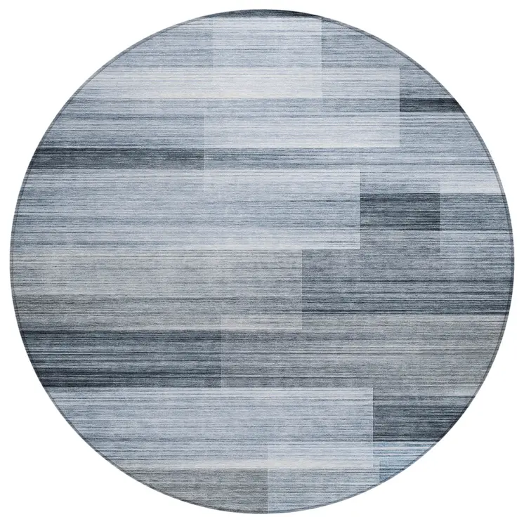 8' Denim Blue And Ivory Round Striped Washable Indoor Outdoor Area Rug