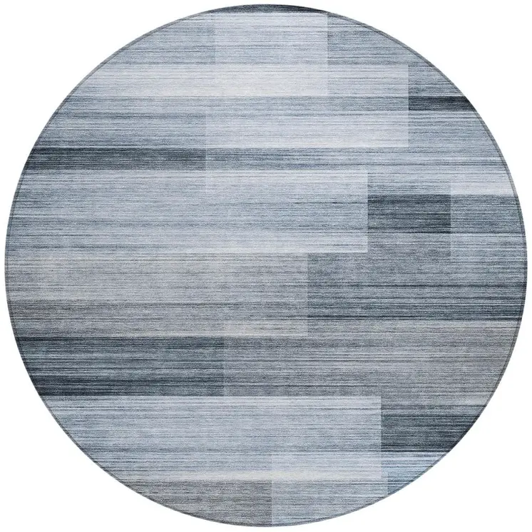 8' Denim Blue And Ivory Round Striped Washable Indoor Outdoor Area Rug