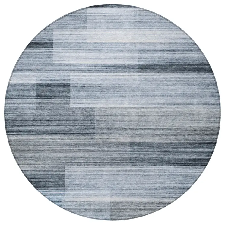 8' Denim Blue And Ivory Round Striped Washable Indoor Outdoor Area Rug
