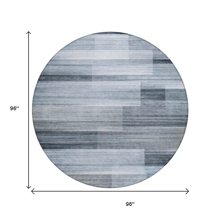 8' Denim Blue And Ivory Round Striped Washable Indoor Outdoor Area Rug