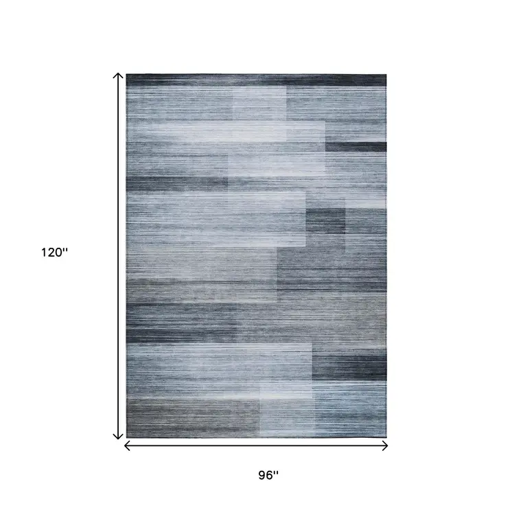 8' X 10' Denim Blue And Ivory Striped Washable Indoor Outdoor Area Rug