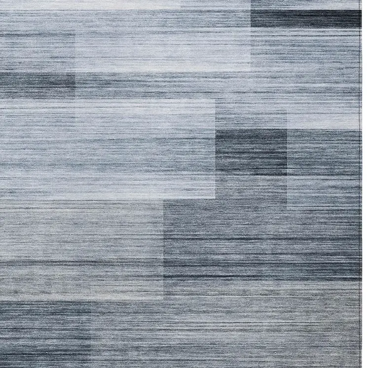9' X 12' Denim Blue And Ivory Striped Washable Indoor Outdoor Area Rug